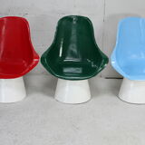 3 painted fiberglass “space age” armchairs. France, circa 1970