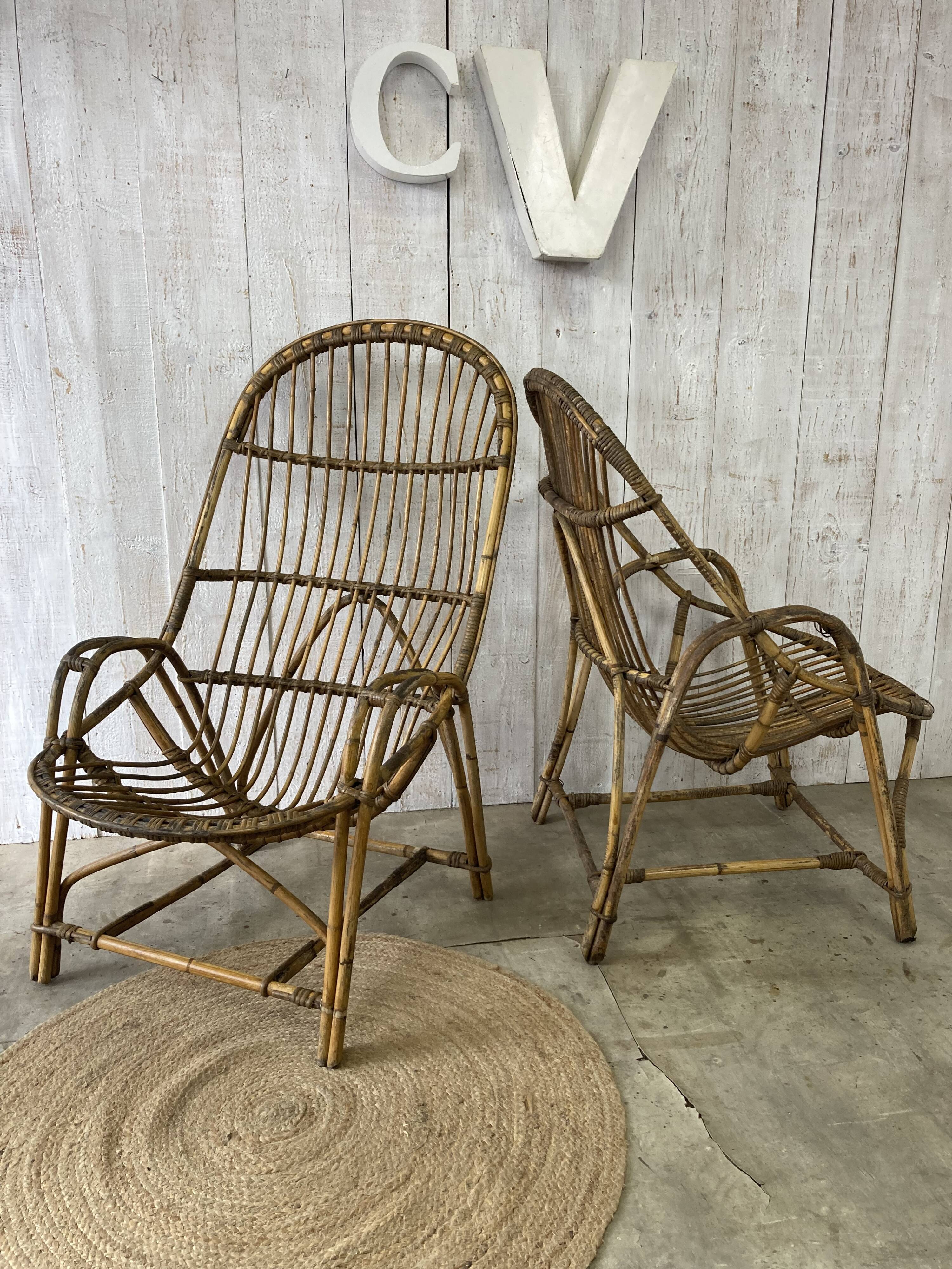 Pair of vintage rattan armchairs