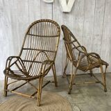 Pair of vintage rattan armchairs