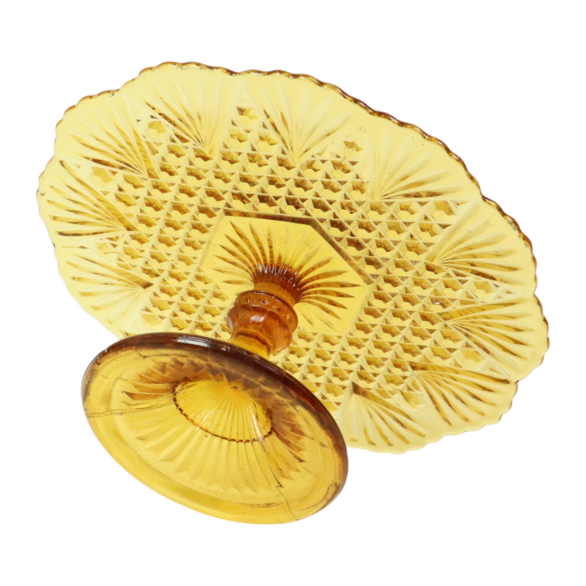 Art Deco Amber Cake Stand Depression Glass 31cm