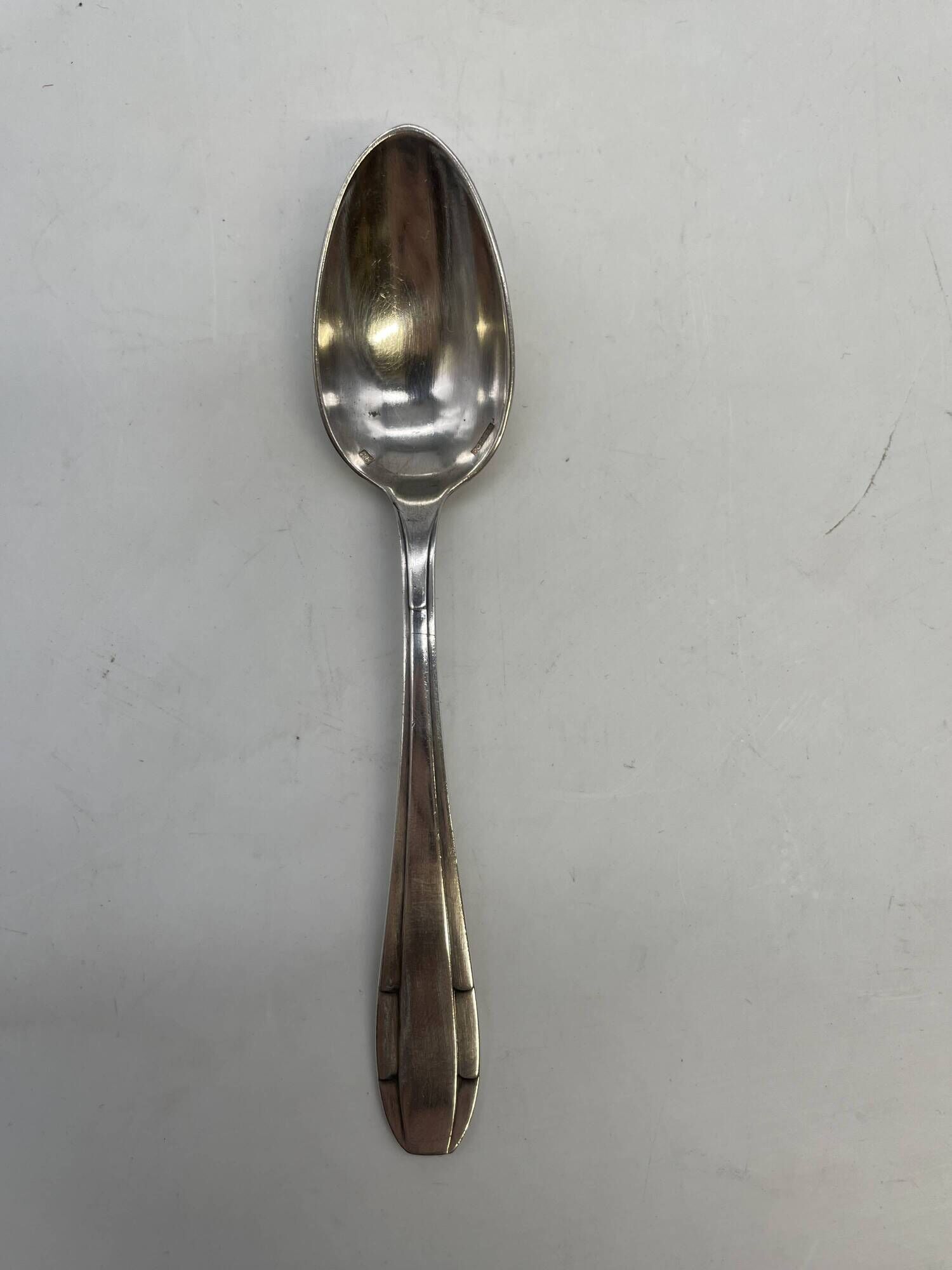Set of 8 silver-plated metal teaspoons in Potfer Art Deco style.