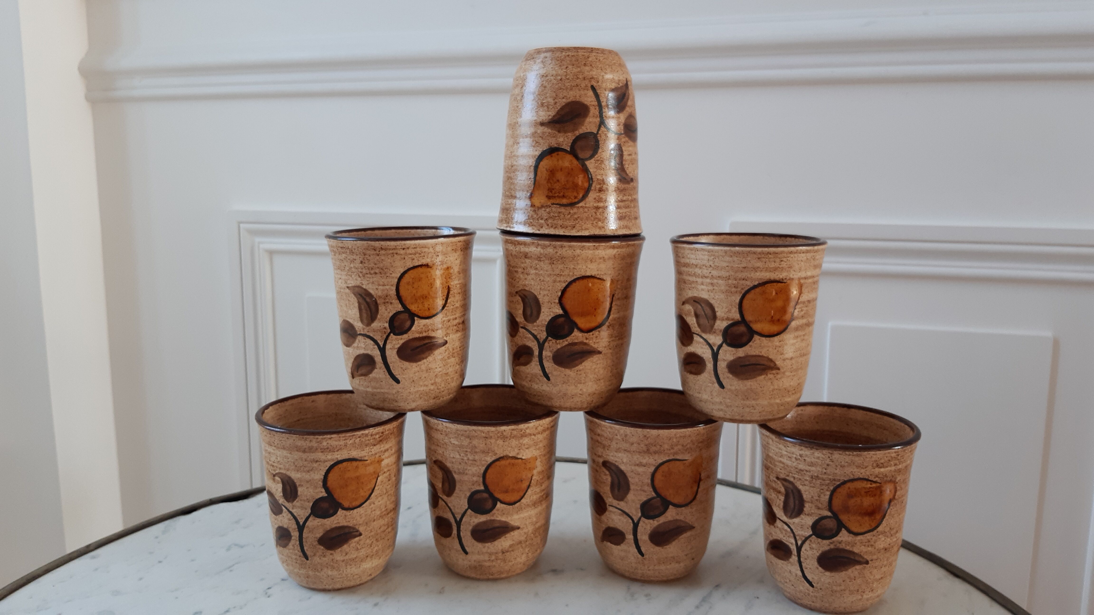 Set of 8 cups glasses in stoneware Salins 70s