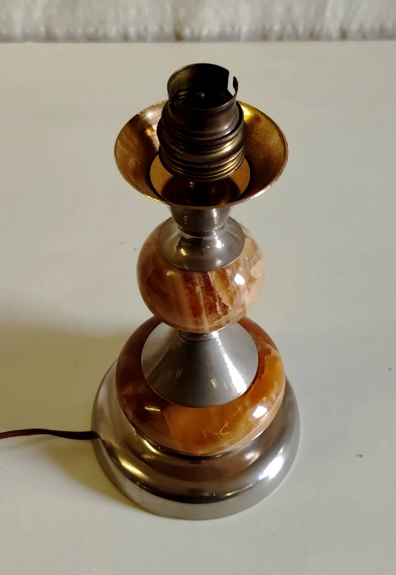 Table lamp base in onyx and chrome metal - 1970s