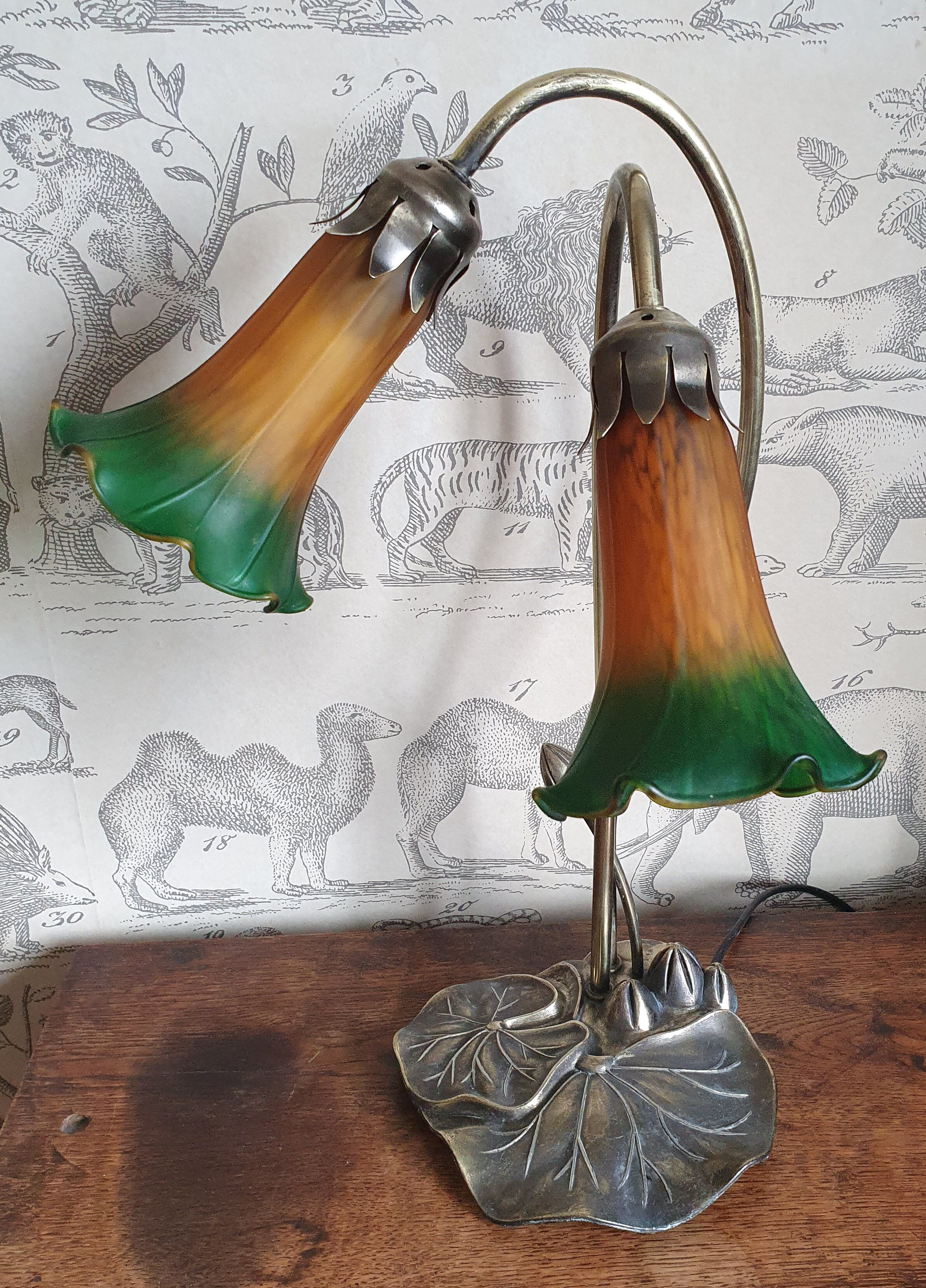 Brass lamp and glass paste water lily leaves