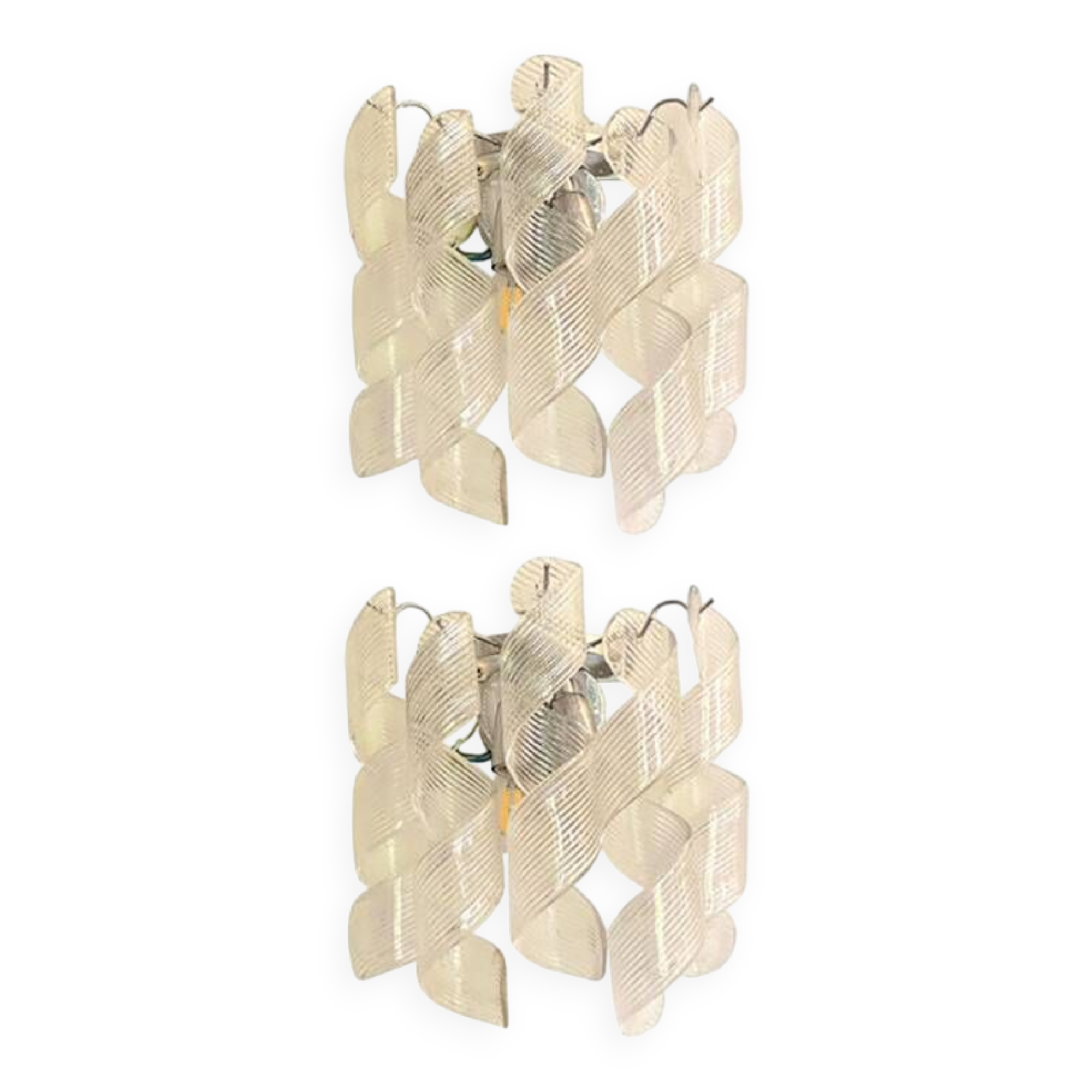 Set of Two Transparent “Ricci” Murano Glass Wall Sconces in Mazzega Style