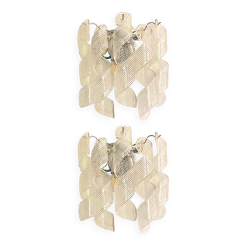 Set of Two Transparent “Ricci” Murano Glass Wall Sconces in Mazzega Style