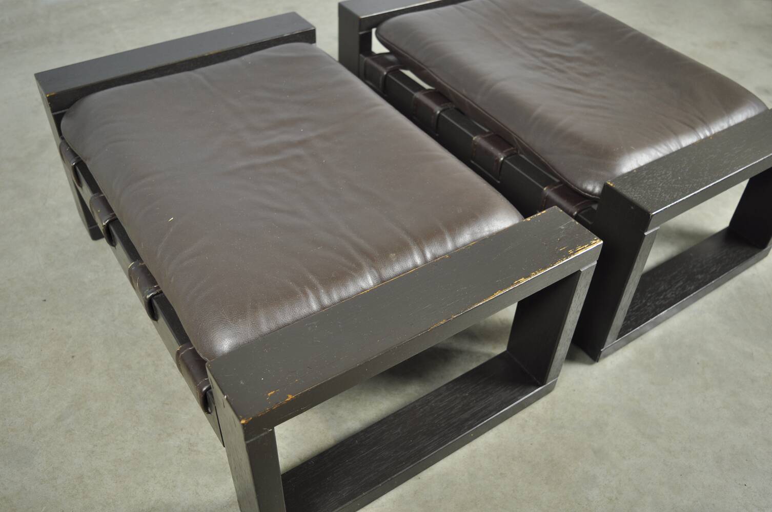 Sonja wasseur / brutalist leather footstools / netherlands 1970s