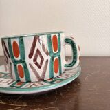 Old Pair of Ceramic Cups Vallauris by Auguste Fazio Pottery 1950 Geometric