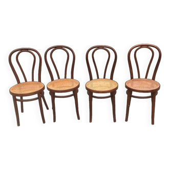 Lot de 4 chaises bistrot cannées style Thonet