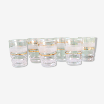 6 verres granités blanc et dorés