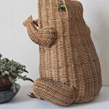 Vintage rattan frog magazine rack