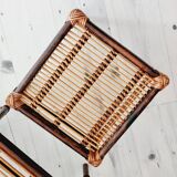 Trio of nesting tables in wood and rattan