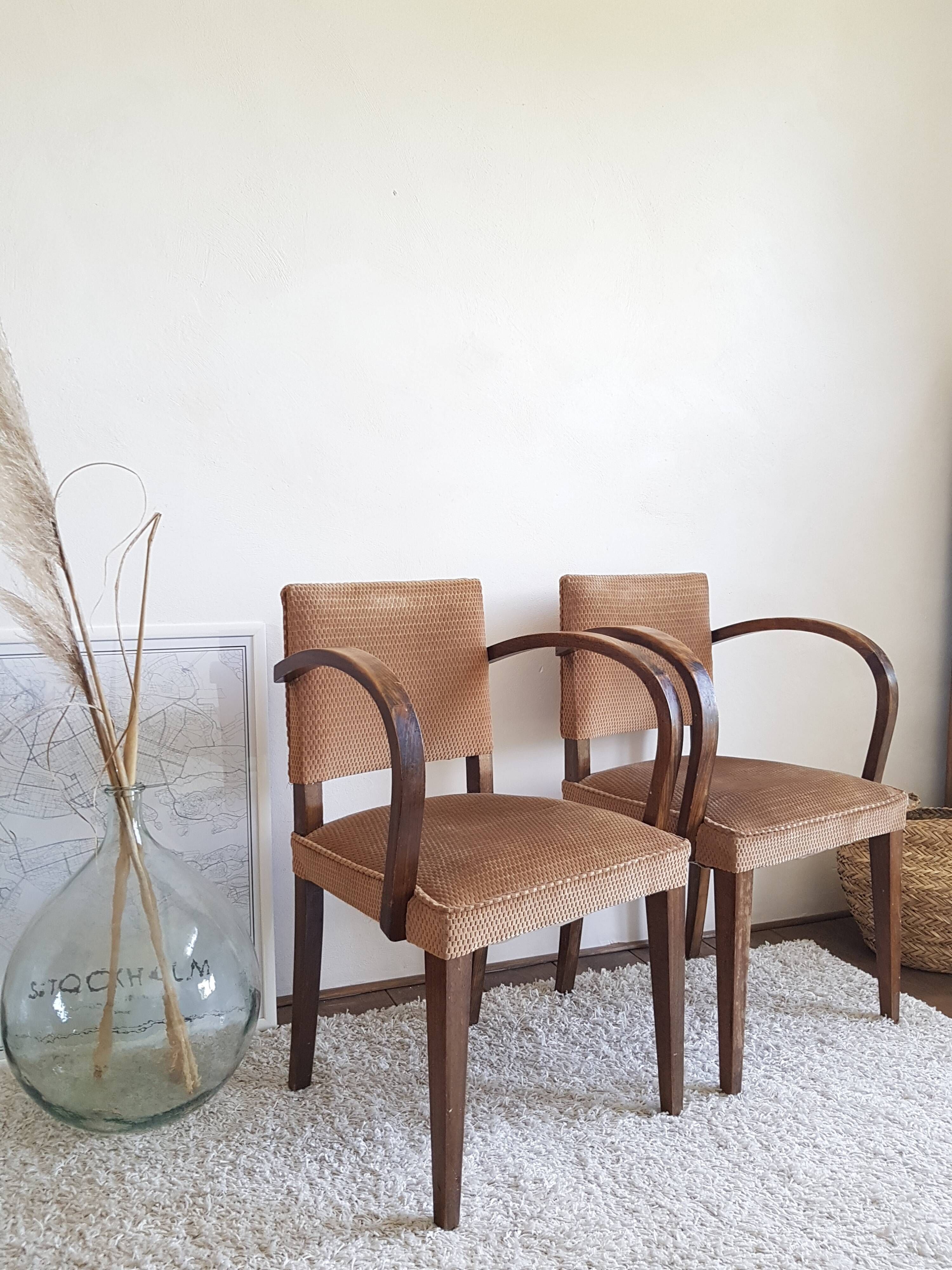 Pair of vintage bridge armchairs-circa 1960-wood and velvet