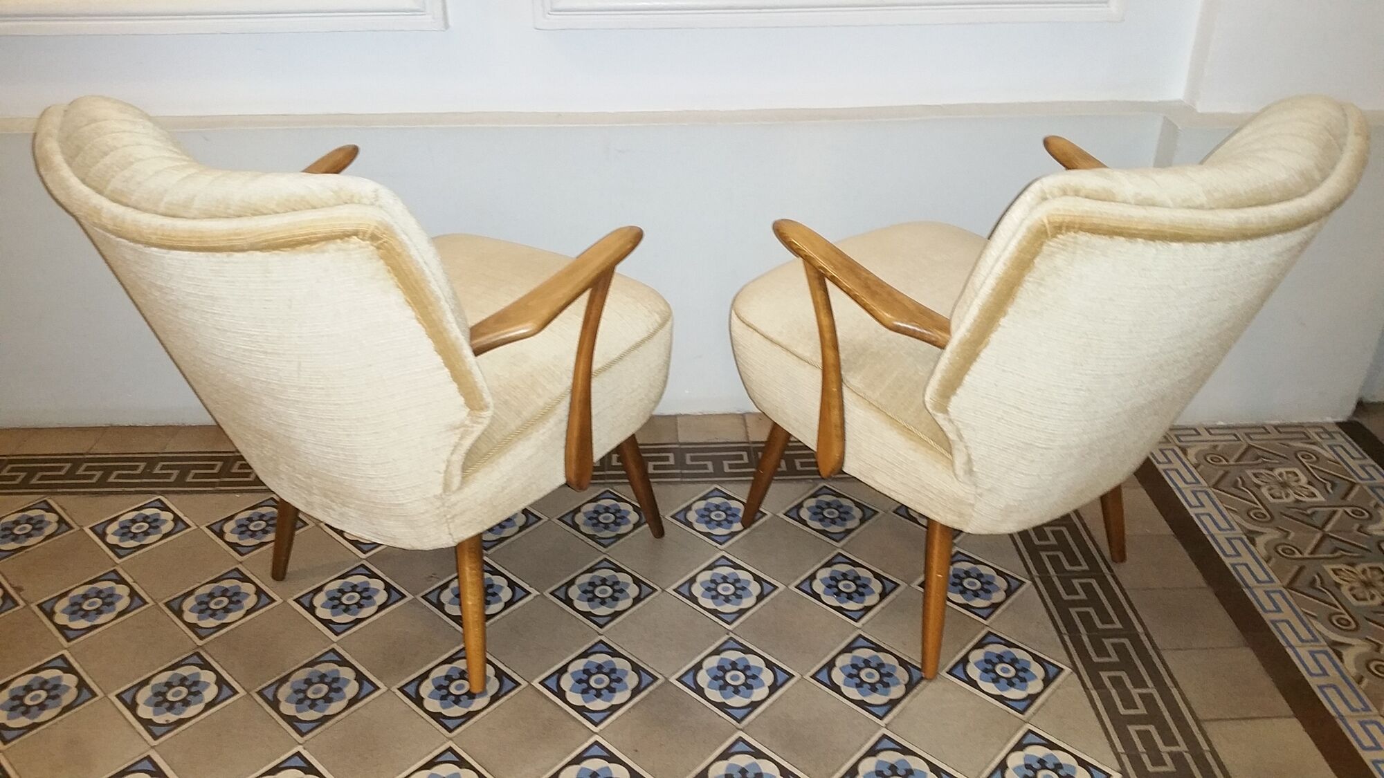 Set of 3 chairs 50s 60s cocktails champagne beige