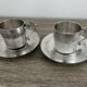 2 Gallia silver-plated cups and saucers with rooster and goat's head hallmarks, numbered