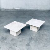 Italian Travertine Square Side End Table, 1970s, Set of 2
