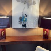 Pair of table lamps in Bordeaux lacquered wood and brass seahorse
