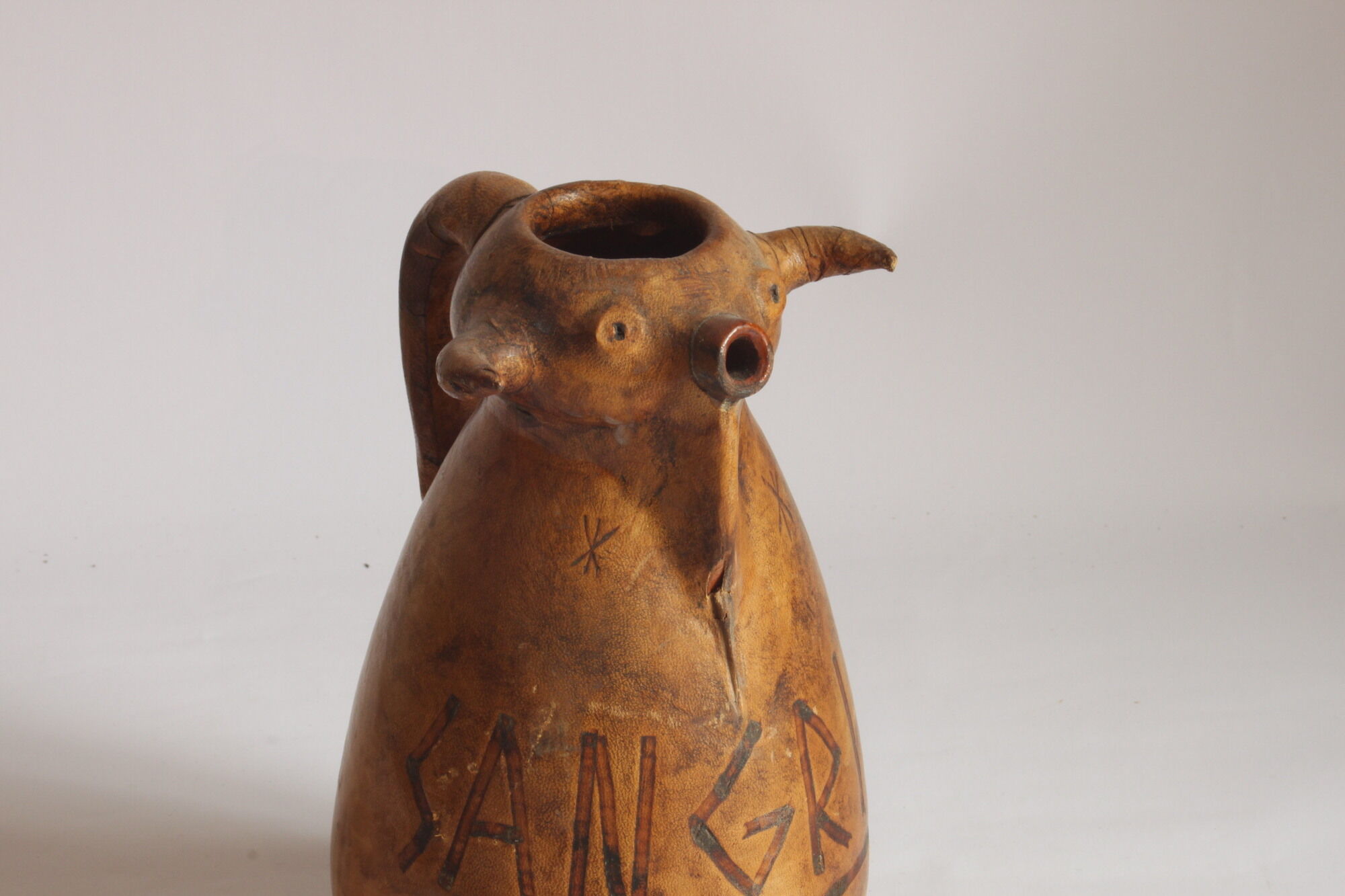 Spanish bull leather sangria pitcher by Artesania Raymon, 1950s.