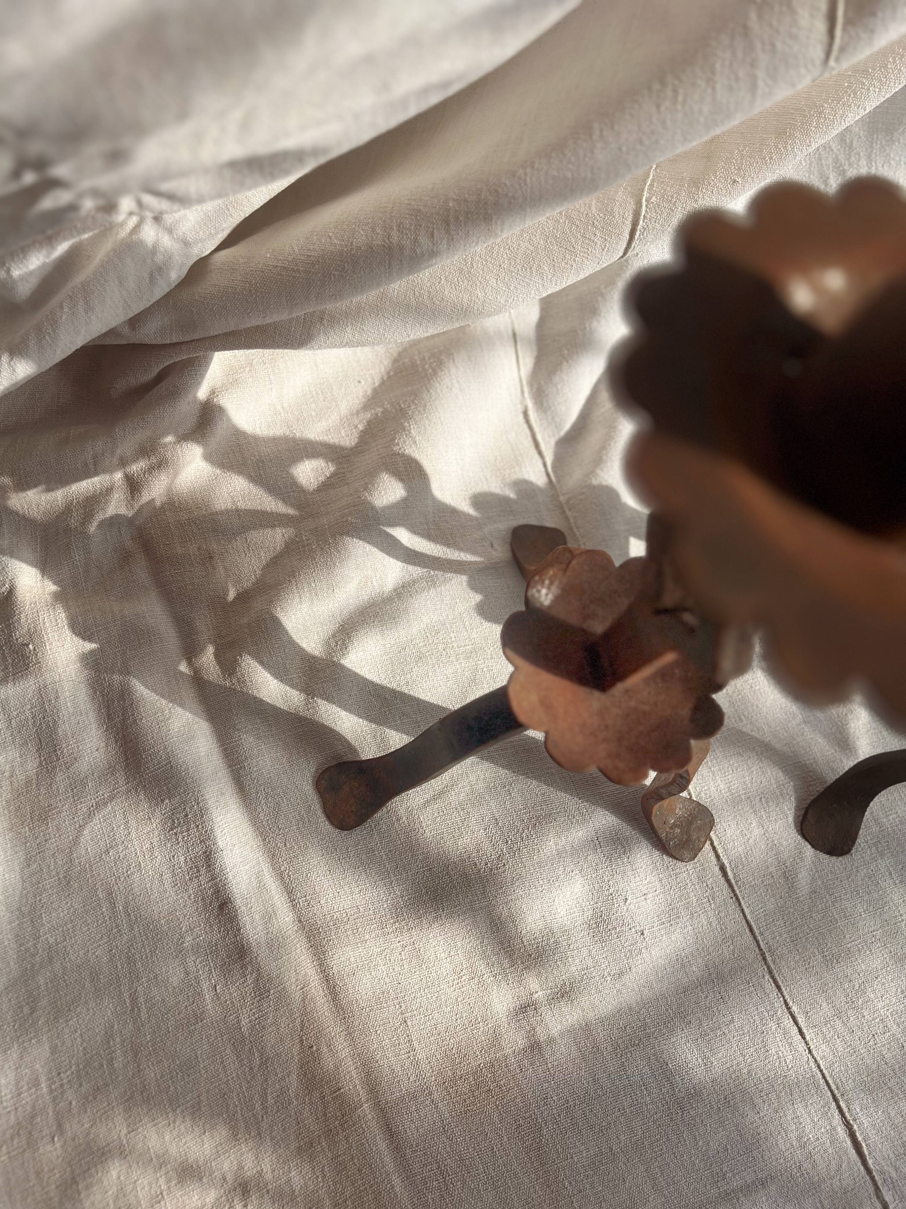 Pair of Antique French Wrought Iron Candlesticks