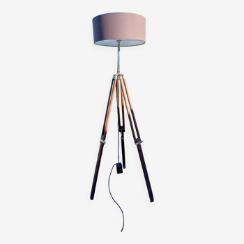 Wood and chrome tripod lamp