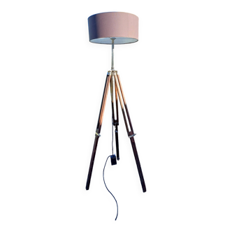 Wood and chrome tripod lamp