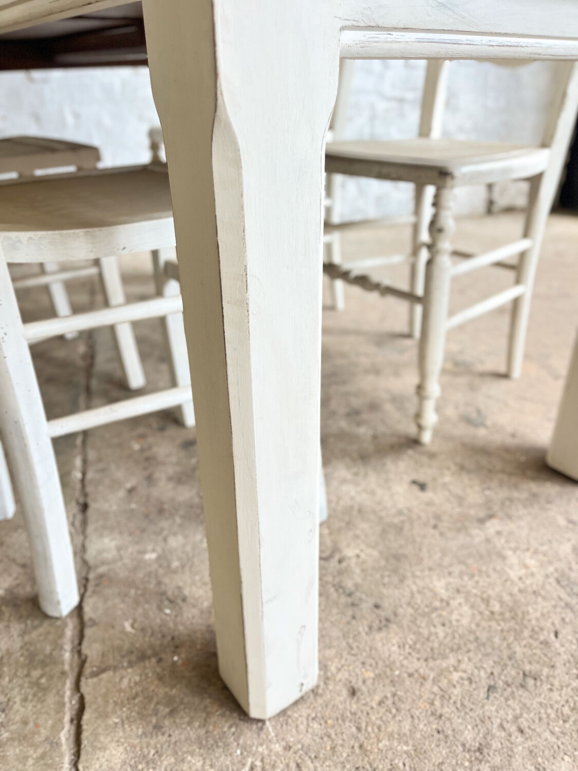 Old farmhouse table base white patina
