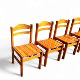 4 chaises de salle à manger en pin des années 1970