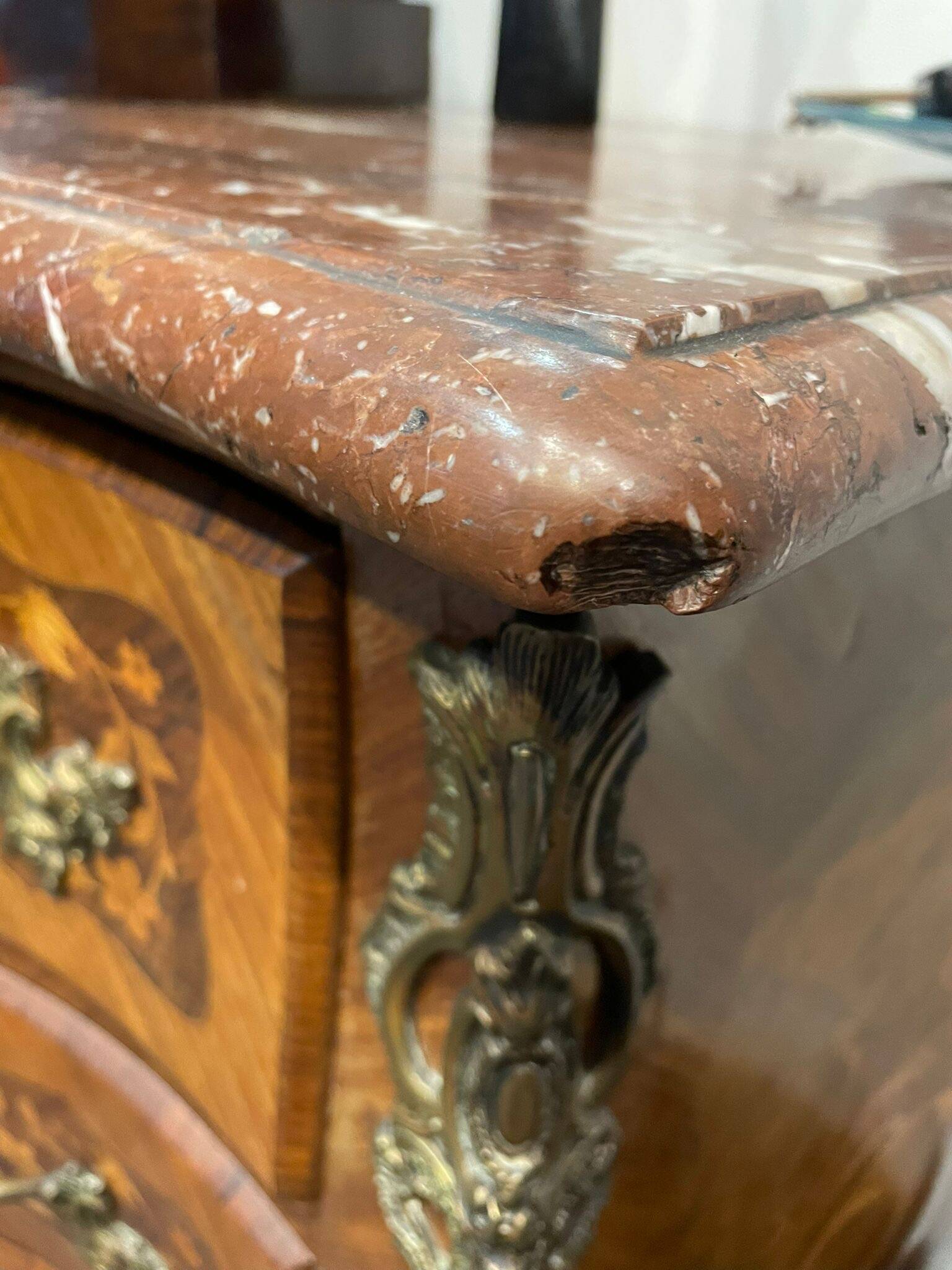 Commode style louis xv marquetry and marble