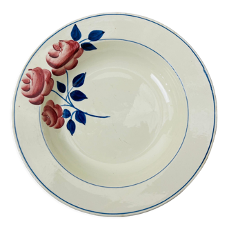 Plat rond creux vintage décor fleurs HBCM rose rouge