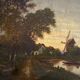 Tableau HST "Paysage animé au crepuscule" XIX° siècle