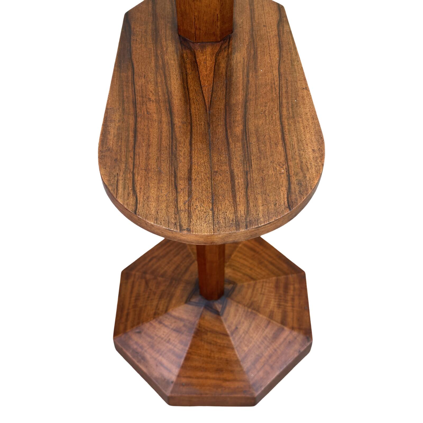 Art Deco modernist floor lamp in walnut and opaline globe, 1930s.