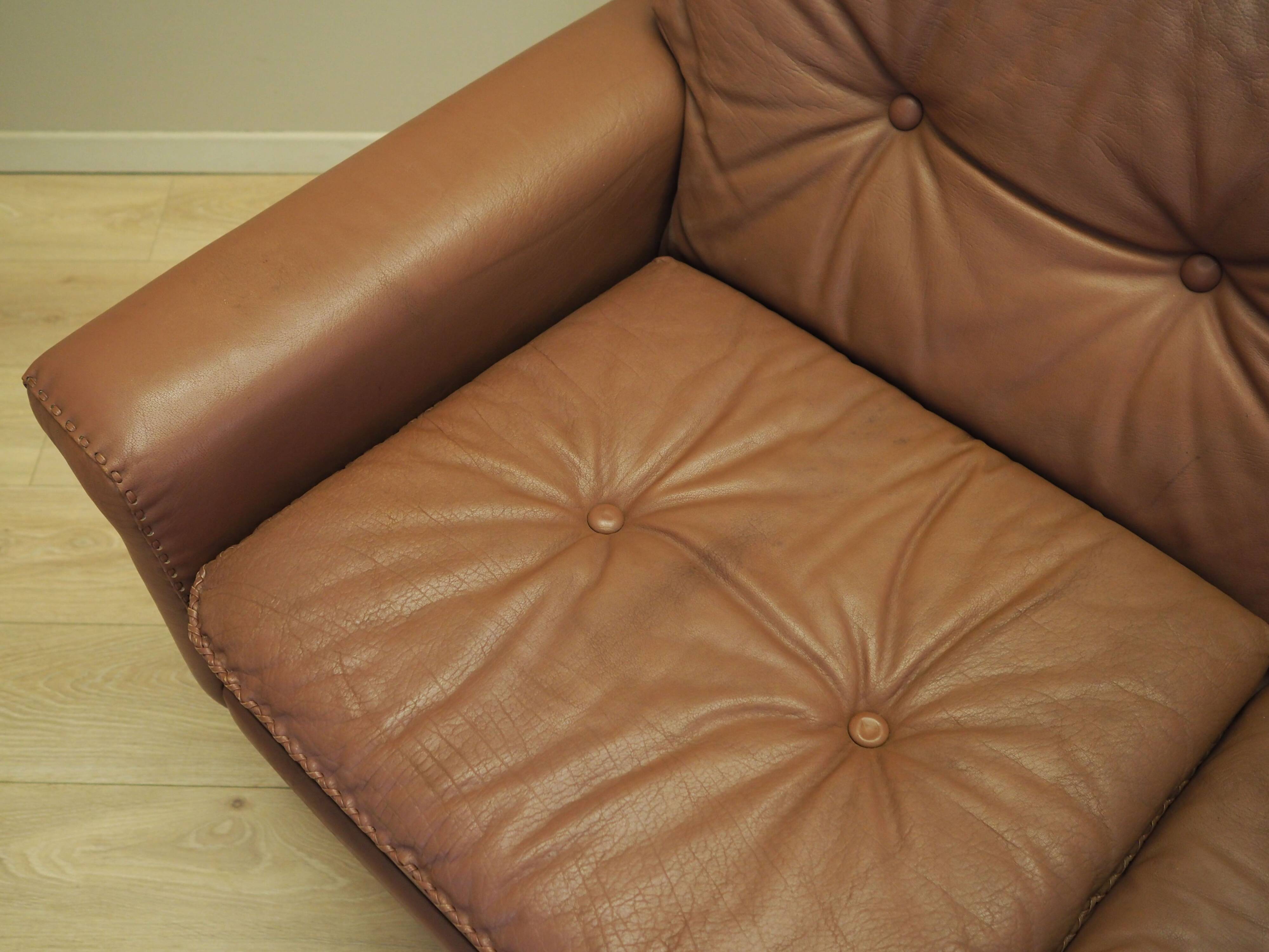 Brown leather sofa, Danish design, 1960s, manufactured by AS Vejen Polstermøbe