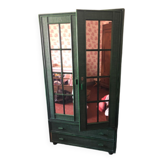 Rattan green cabinet