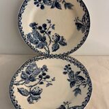 Series of 6 old flat plates in blue earthenware from Gien Iron Earth mature model