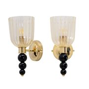 Pair of Italian Murano Glass Wall Sconces with Gold Dust Inclusions and Bra