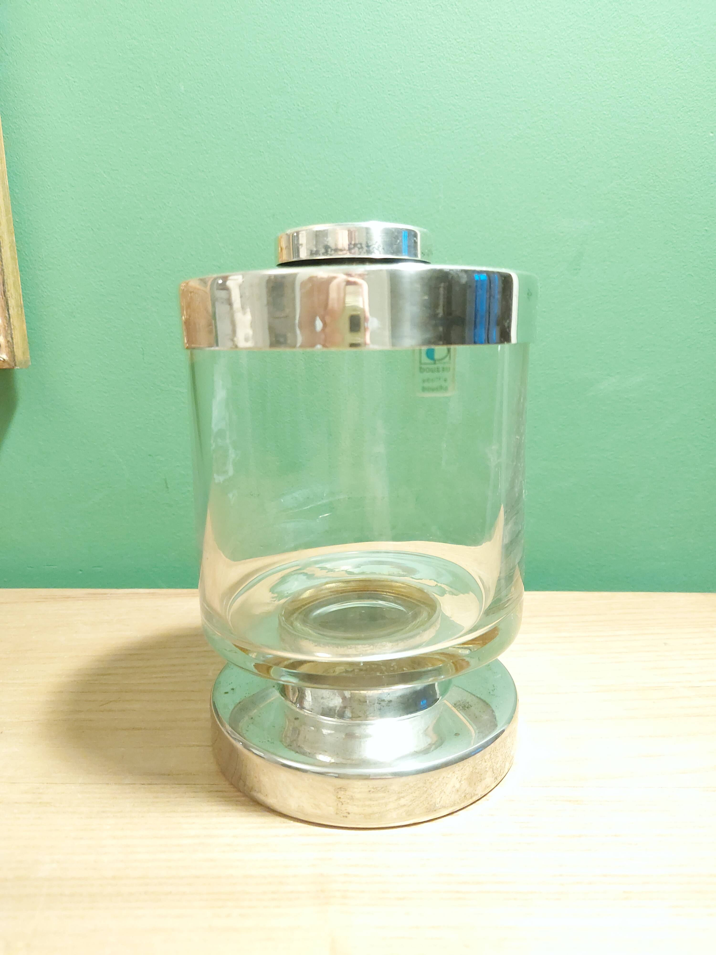 Pot bocal en verre et métla argenté Boussu