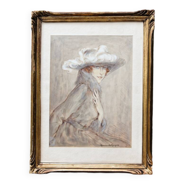 Framed drawing "Elegant", signed Mario de Goyon