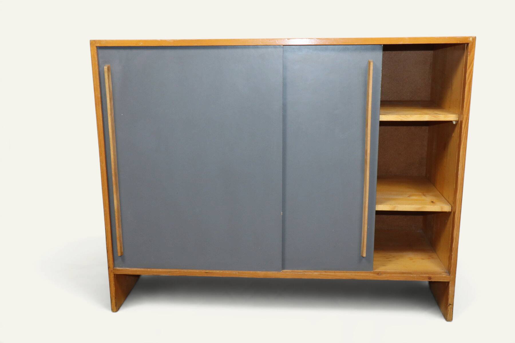Vintage wooden sideboard with sliding doors – 1960s