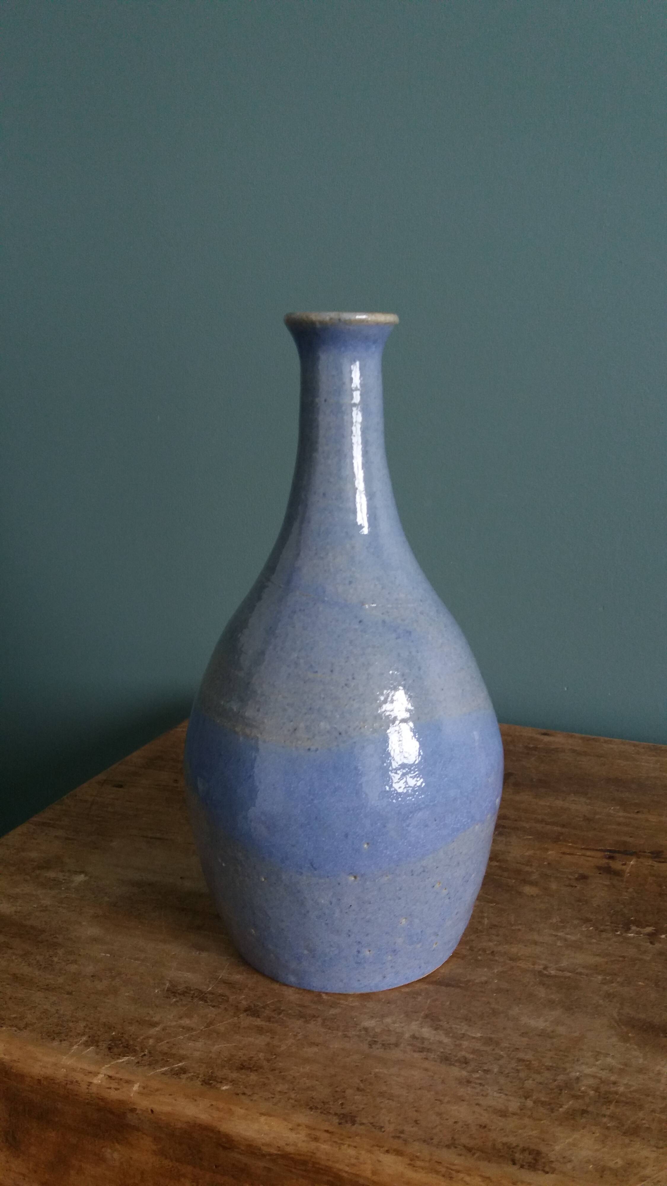 Vase bouteille signé en grès émaillée, céramique artisanale