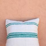 Handmade white and green wool striped cushion