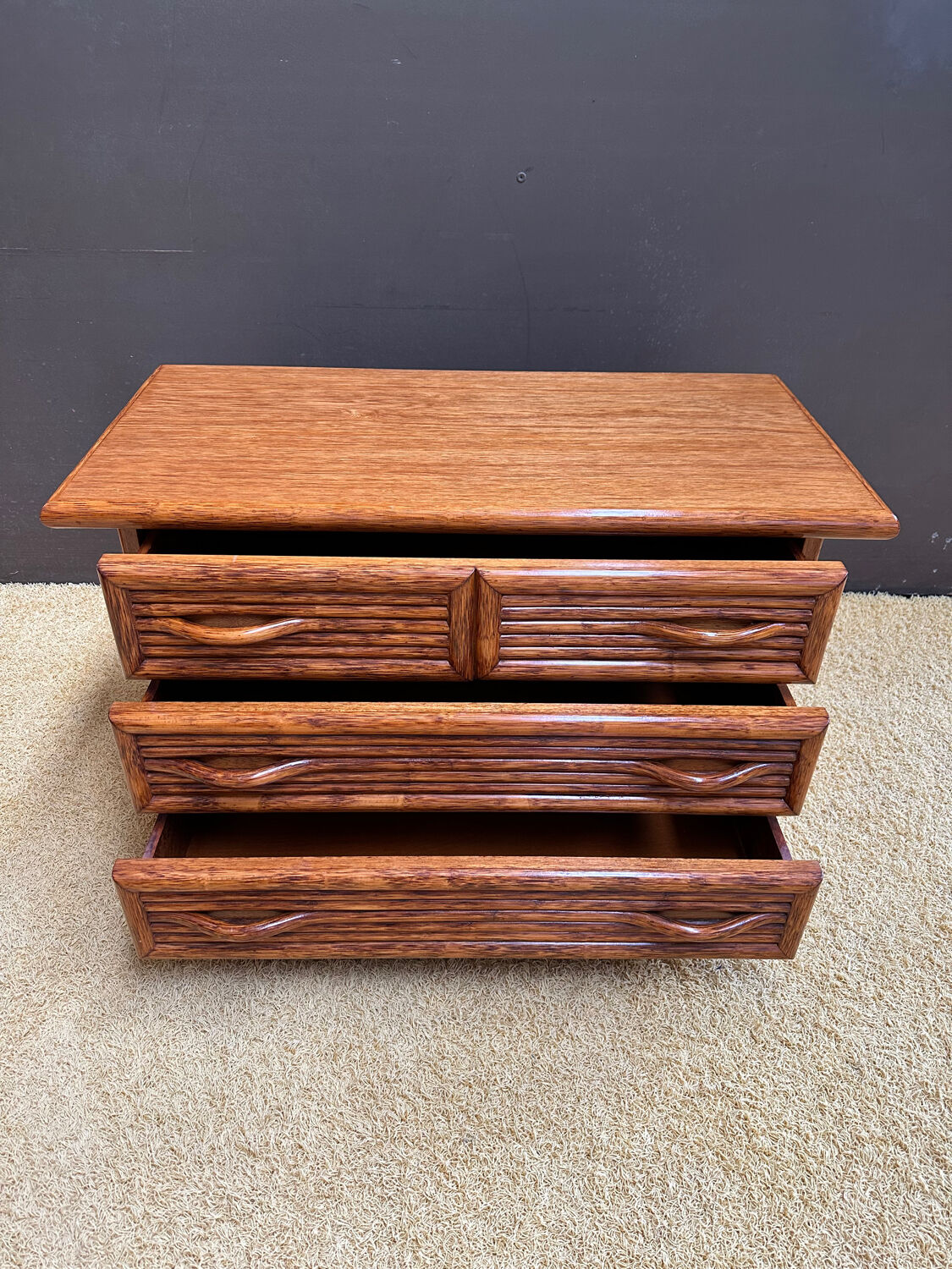 Maugrion bamboo chest of drawers for Roche Bobois