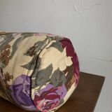 Coussin polochon de campagne en toile de lin 1950 à fleurs XL