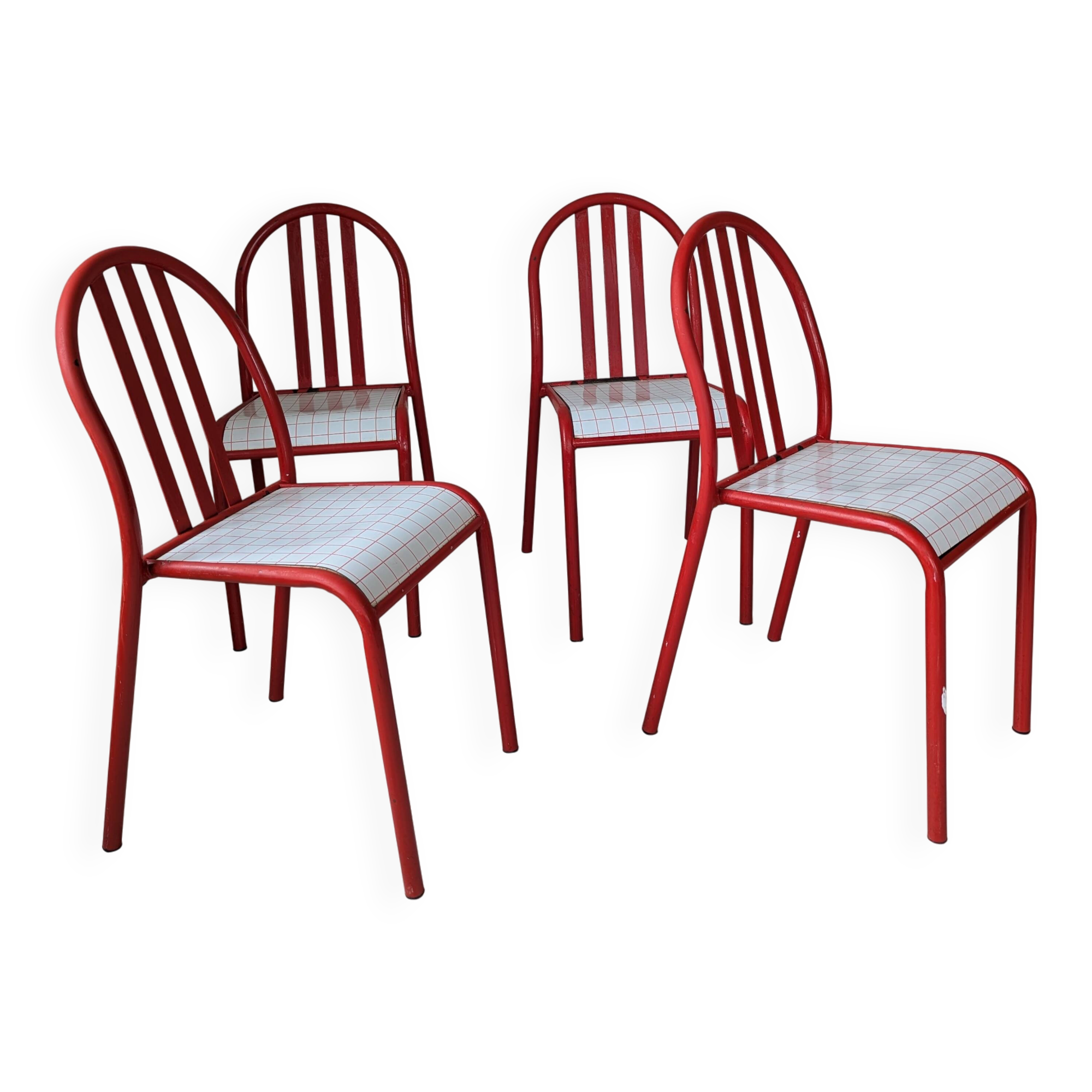 Set of 4 modernist red metal chairs