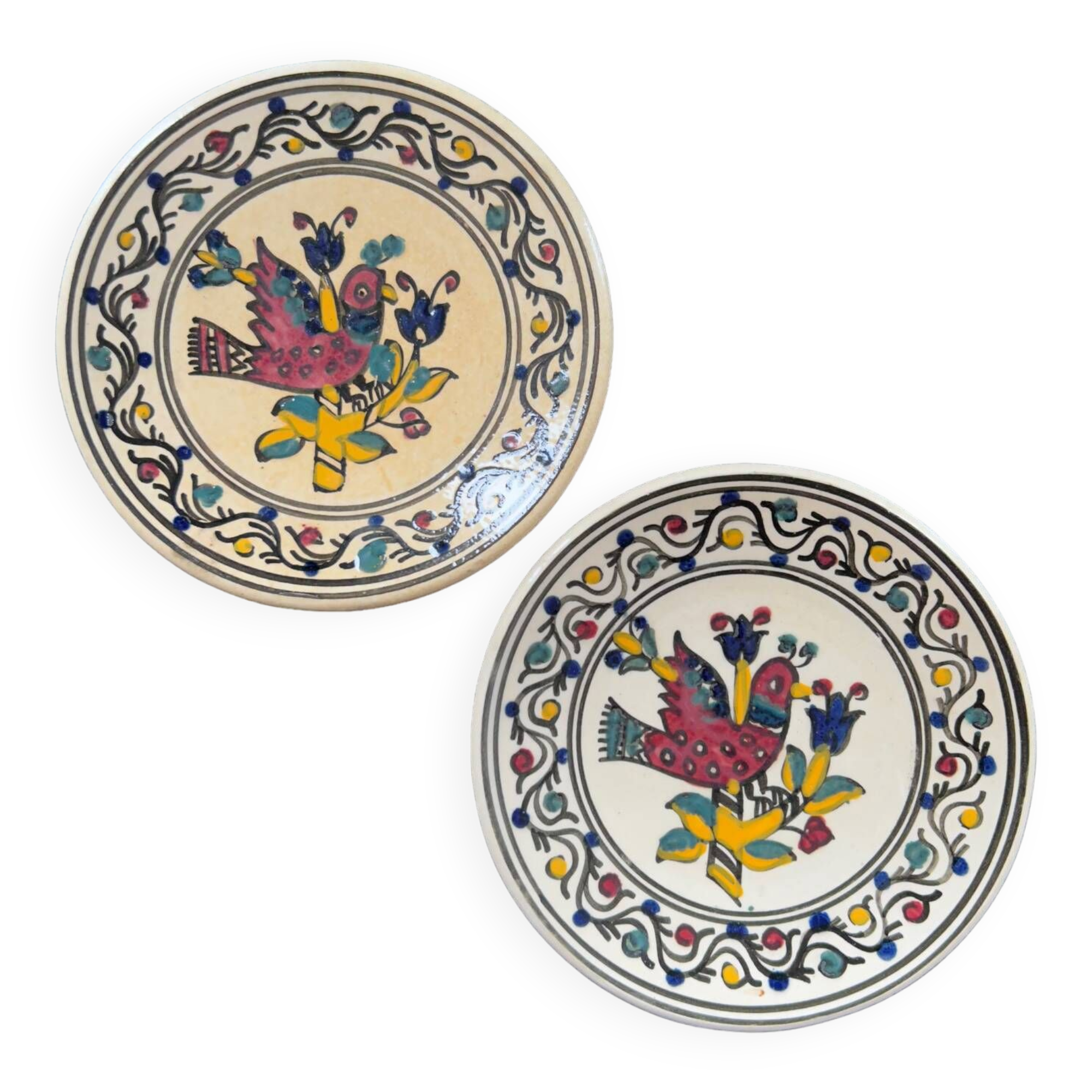 Pair of bird decorated dishes