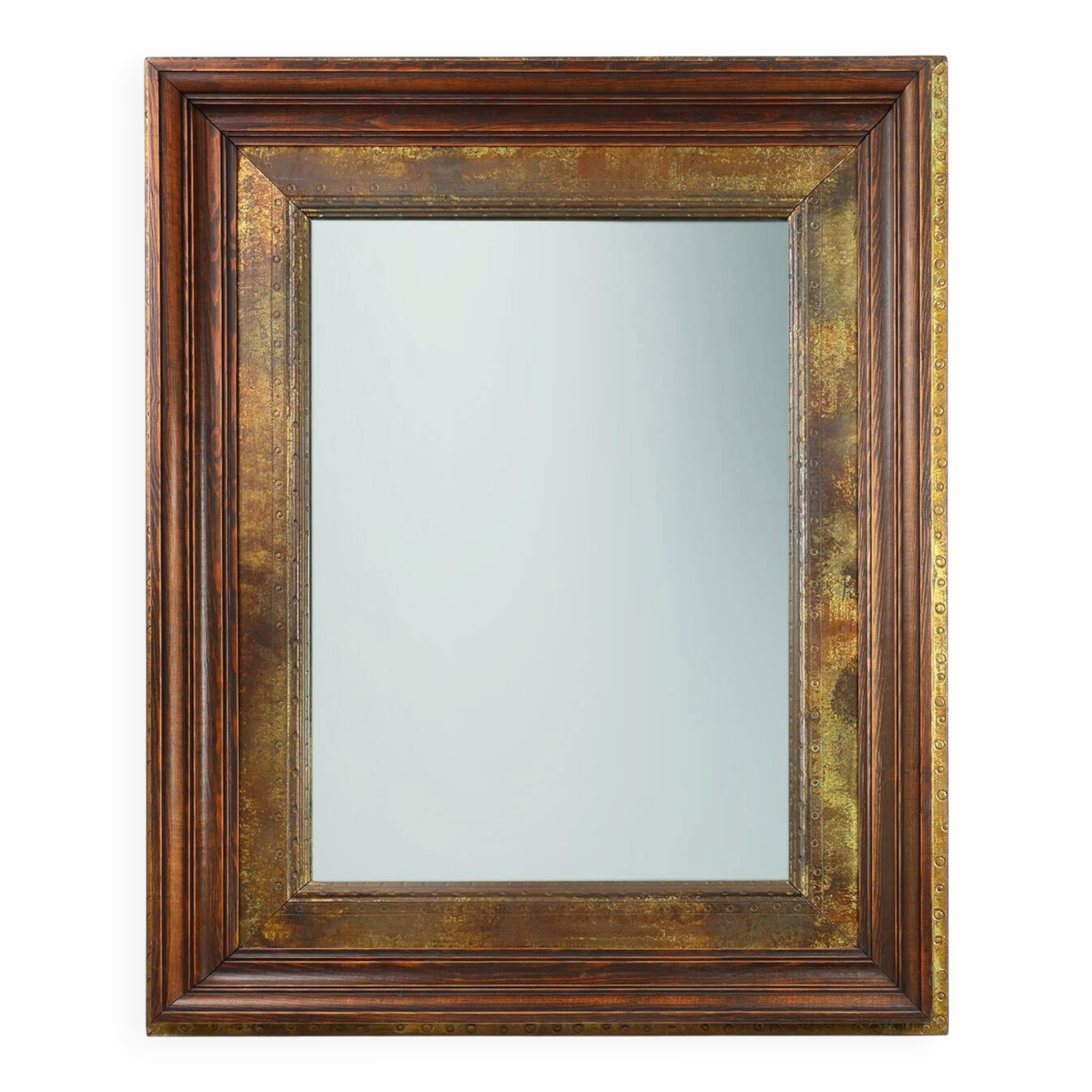 Wooden Mirror with Copper Details, Belgium 1970s