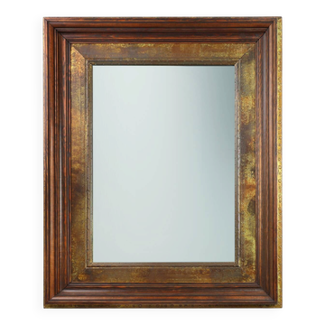 Miroir en bois avec détails en cuivre, Belgique années 1970
