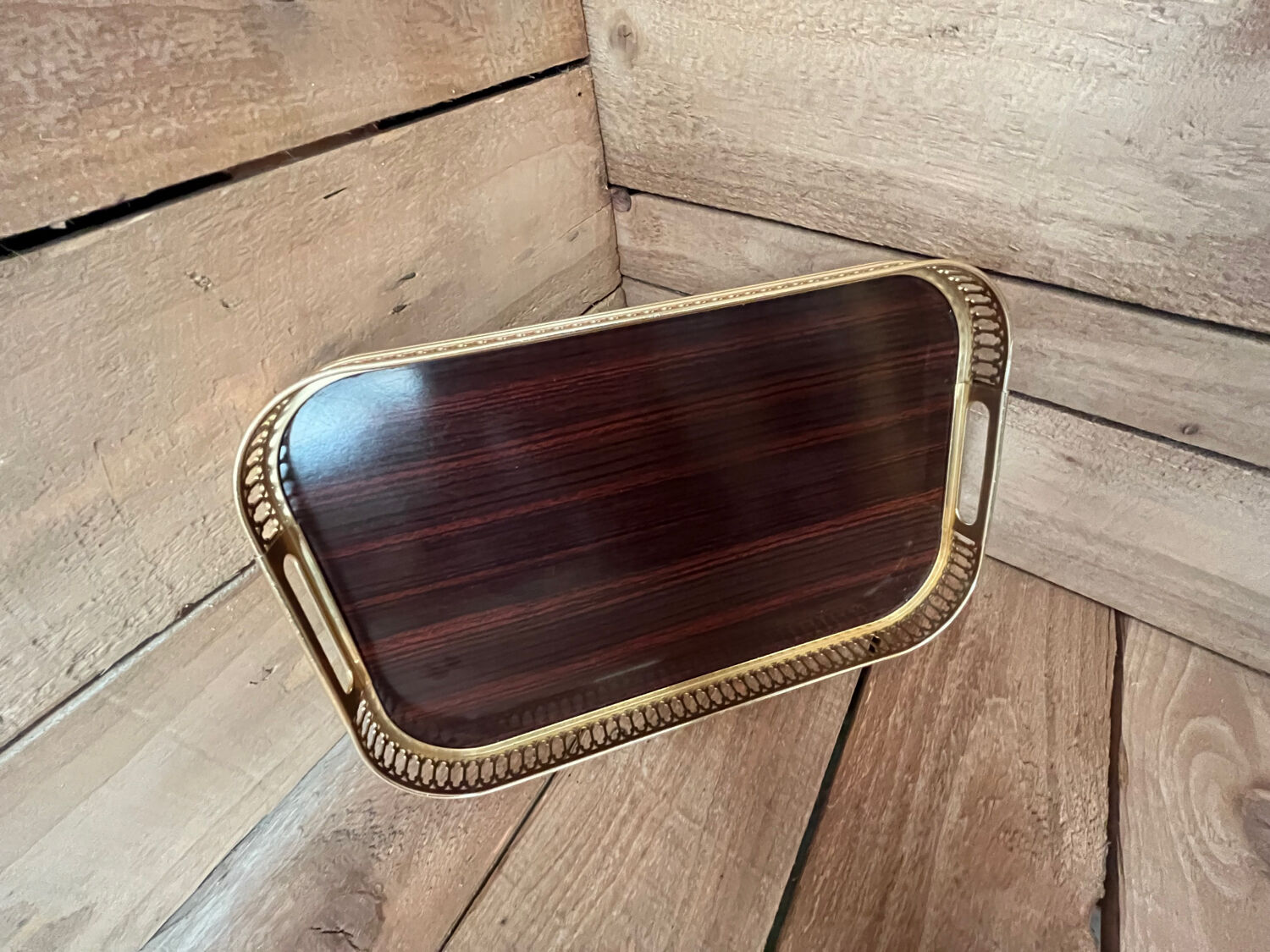 Vintage brass Formica tray