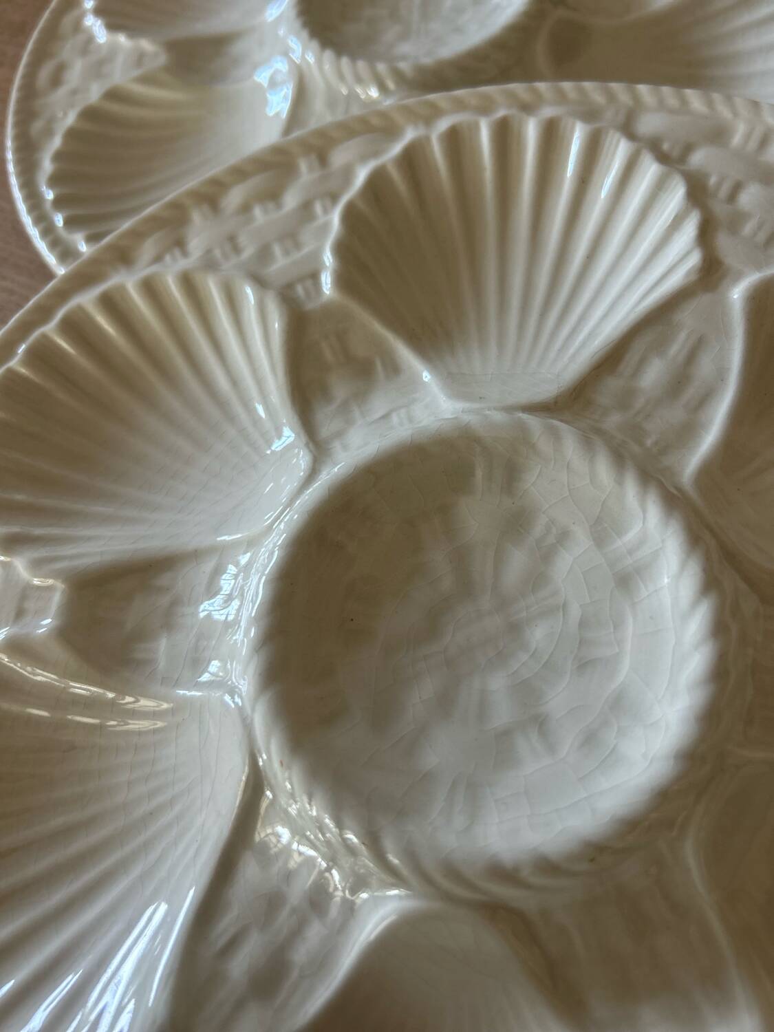 6 oyster plates in barbotine