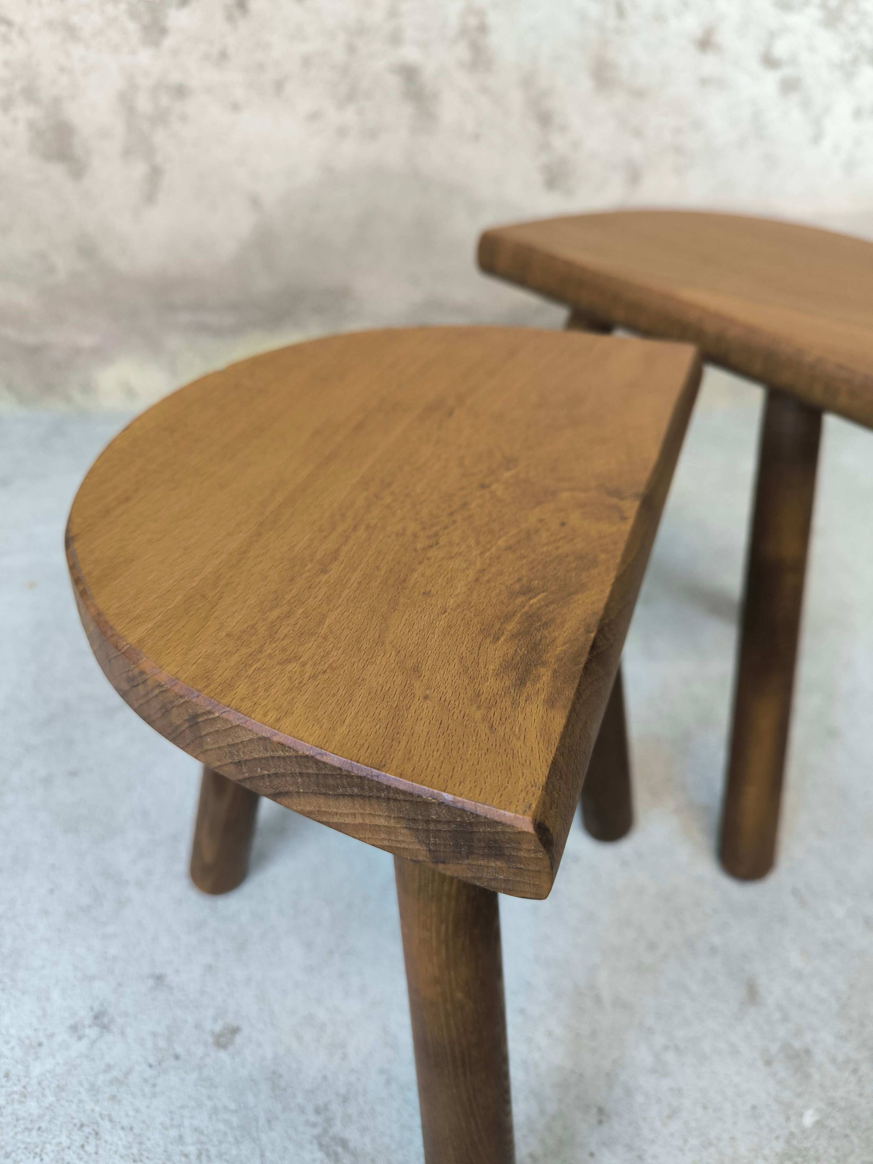 Vintage wooden tripod stool pair.