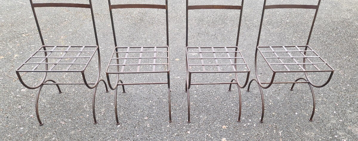 Ensemble de 4 chaises de jardin en fer XXe